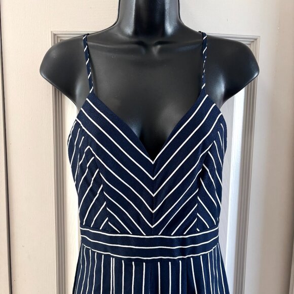 Forever 21 Navy & White Striped Wide-Leg Jumpsuit – Size S - Picture 3 of 9
